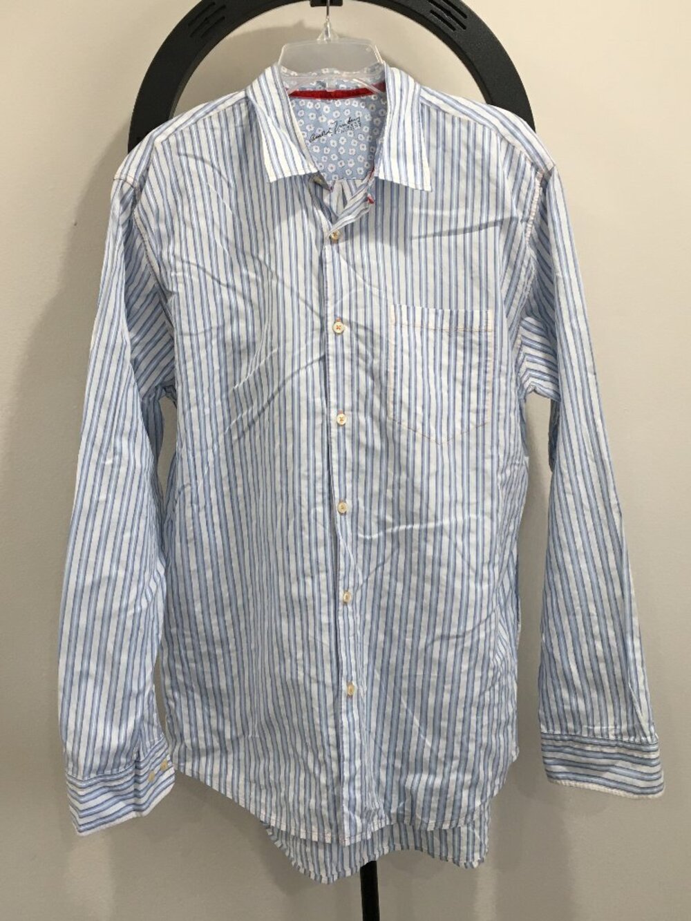 ARNOLD ZIMBERG Blue White Orange Thread Striped Long Sleeve Button Shirt